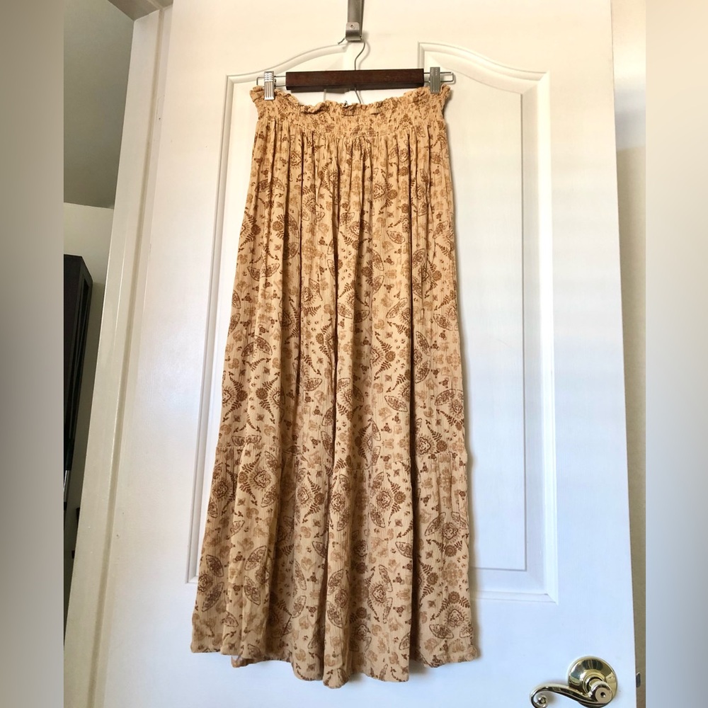 NWOT Pink Rose Smocked Waist Beige Paisley Maxi Skirt